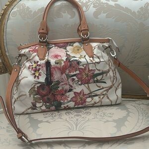 Made in Italy, genuine, leather floral handbag, NWT
